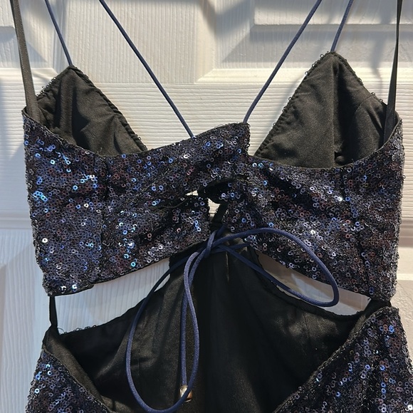 Hello Molly Wanna Know How You Feel Sequin Cut-Out Mini Dress XS Navy Blue - Picture 7 of 12